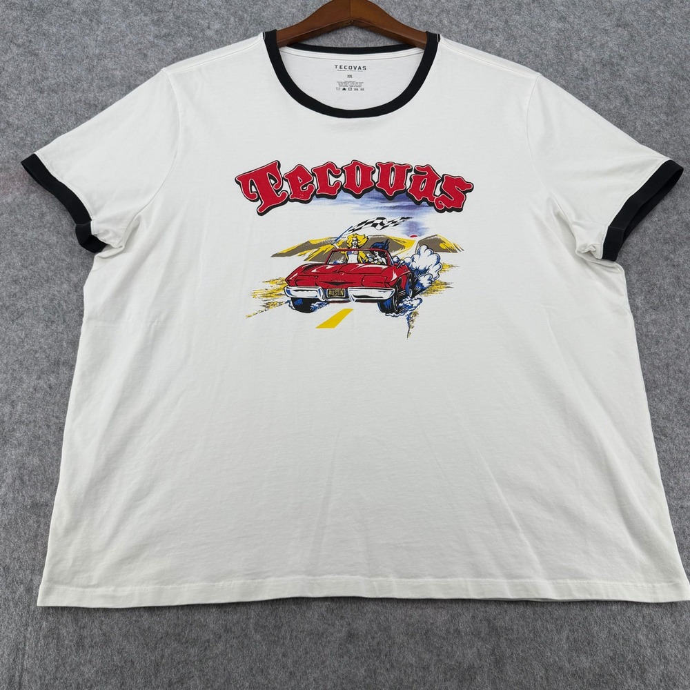 Tecovas Mens XXL White Ringer T-Shirt Austin Texas Red Corvette Graphic Tee
